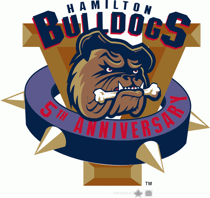 Hamilton Bulldogs 2001 02 Anniversary Logo iron on transfers for T-shirts